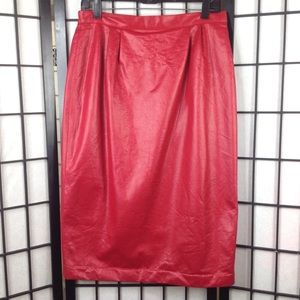 Vintage Red Faux Leather Pencil Skirt